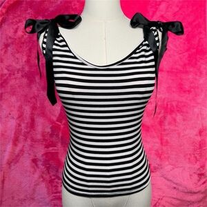 Striped Tie-Shoulder Tank Top in Black and White